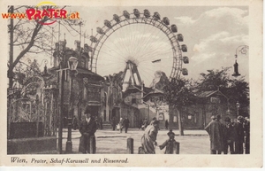 Postkarte Schaf-Karussell und Riesenrad